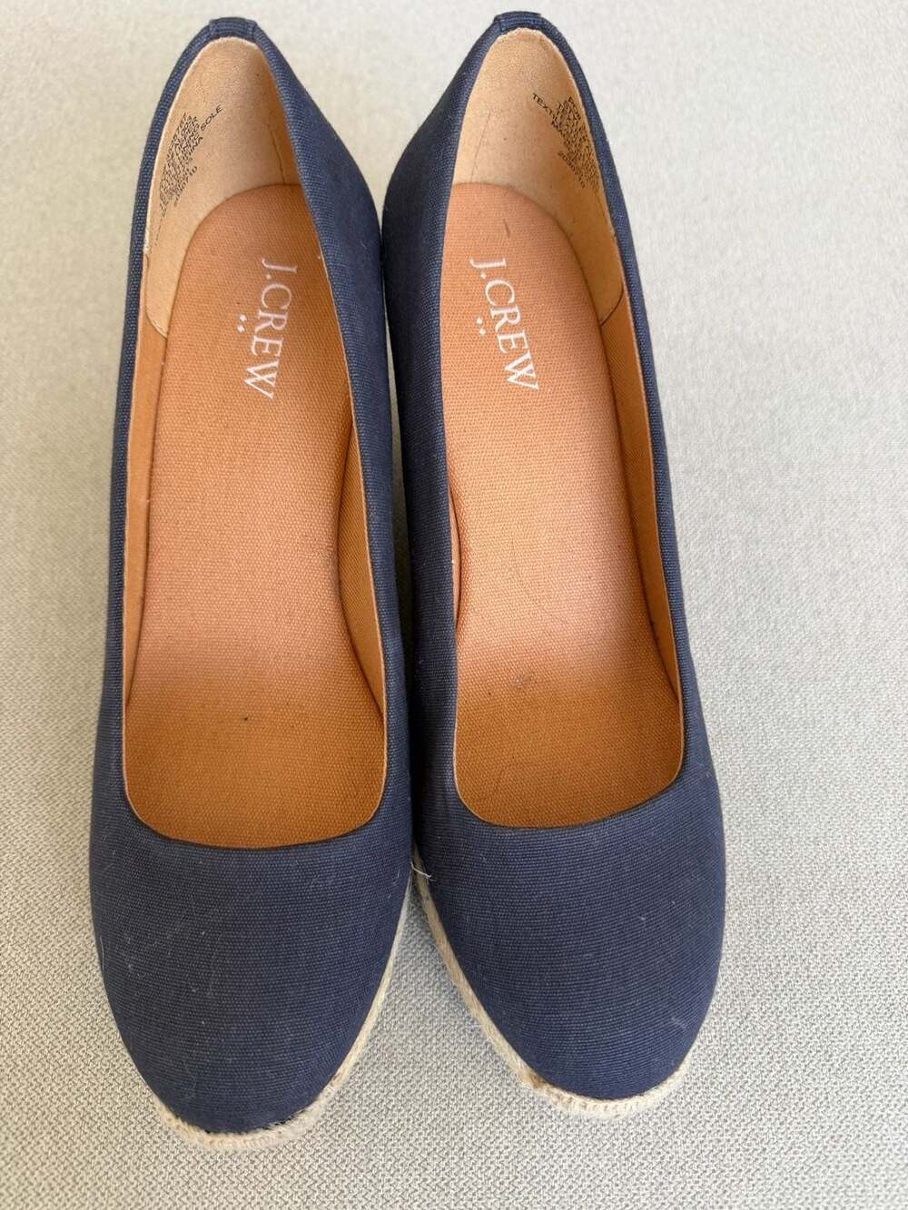 J. Crew Seville Navy Blue Canvas Wedge Espadrille Shoes Size 7.5